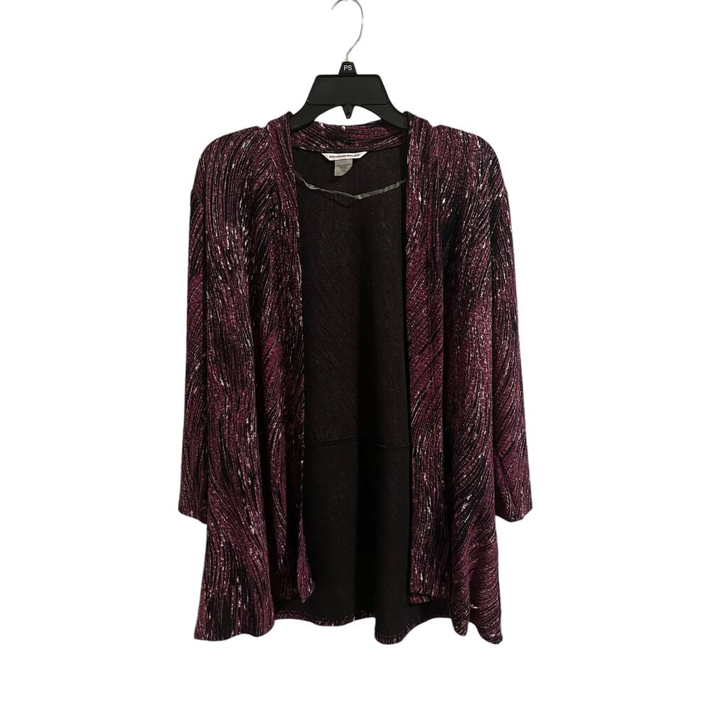 Allison Daley Women's Large 3/4 Sleeve Purple Striped Open Cardigan
